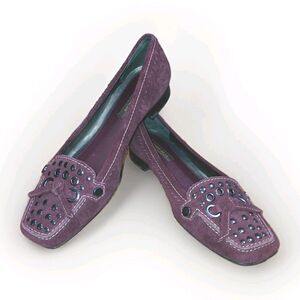 Antonio Melani Katelyn Burgundy Leather Studded Loafers Square Toe Flats Size 7M